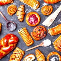 a variety of pastries and pastries on a table